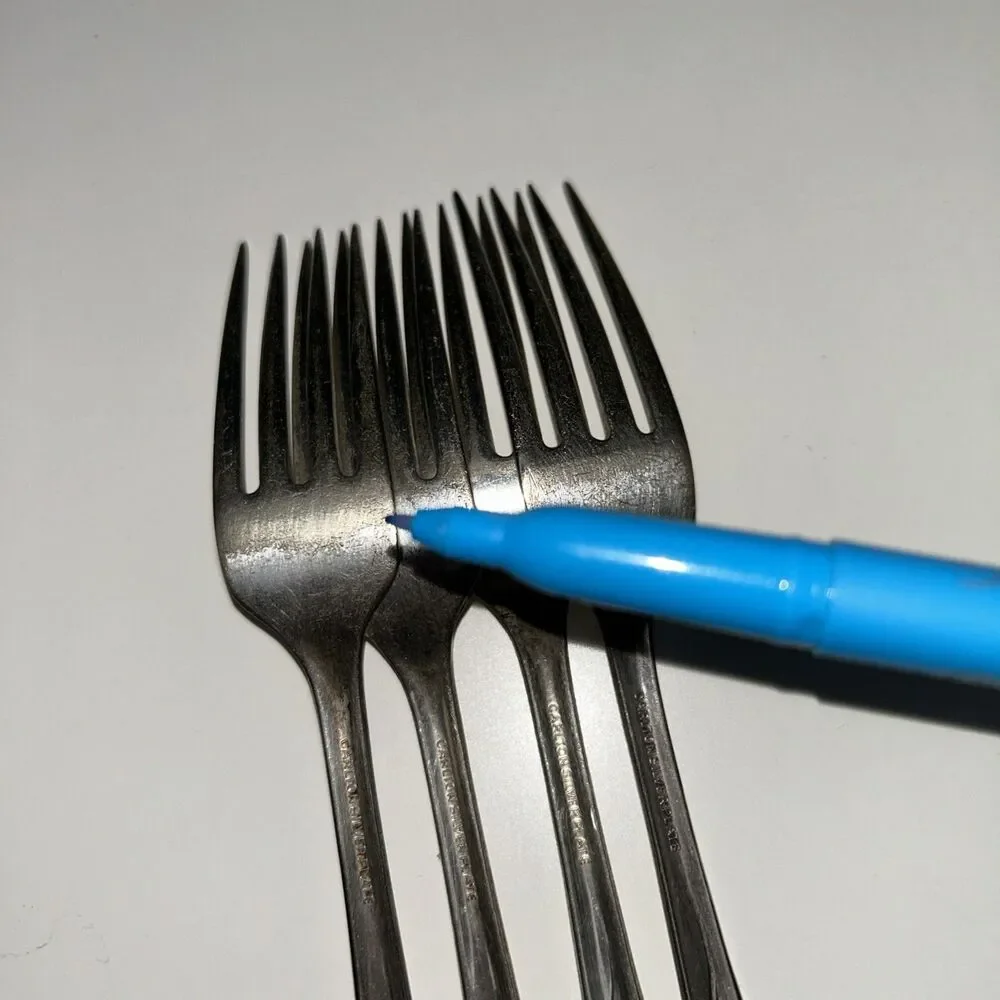 Vtg Carlton Fork Set Silver Plate 4 FLAWED Heavy scratched ,tarnished Unpolished
